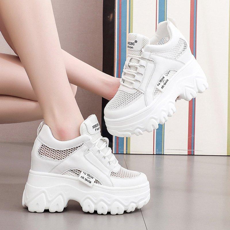 Height-enhancing Shoes for Women, Old Shoes, Breathable Summer Mesh Shoes, Casual Platform Shoes, White Shoes