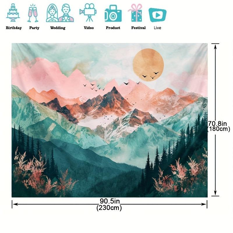 One backdrop for a photo of mountain forest trees at sunset, a polyester fiber natural landscape hanging cloth, party decoration