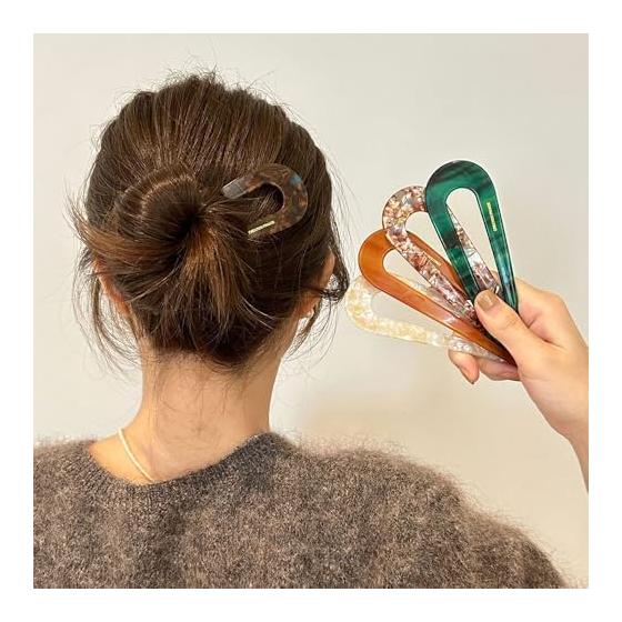 U-Shaped Hair Sticks 5-Piece Set - Stylish Tortoiseshell Pattern, Simple Hair Accessories for Women, Hair Pins, Hair Ornaments, Japanese Accessories
