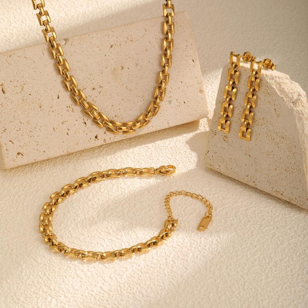 Boucles d'oreilles pendantes maille chaîne pour femmes, Boucles d'oreilles maillon long, Bijoux Hiphop minimalistes en acier inoxydable
