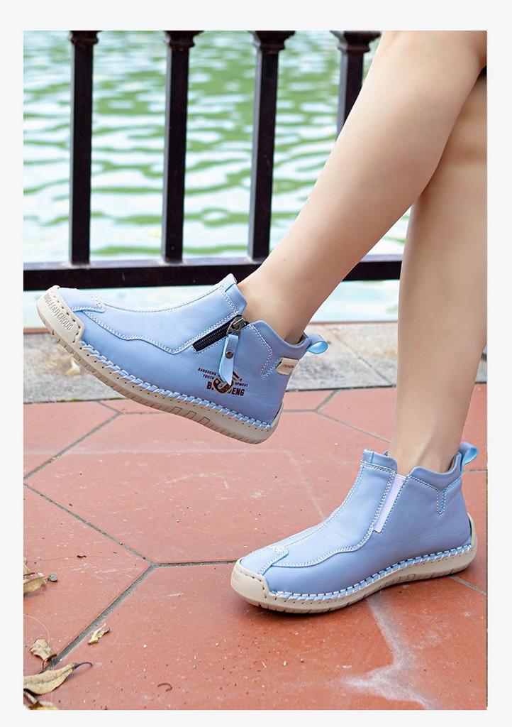 Women's Plus Size Soft Sole Ankle Boots - Spring Hand-Stitched Martin Style Casual Mom Shoes