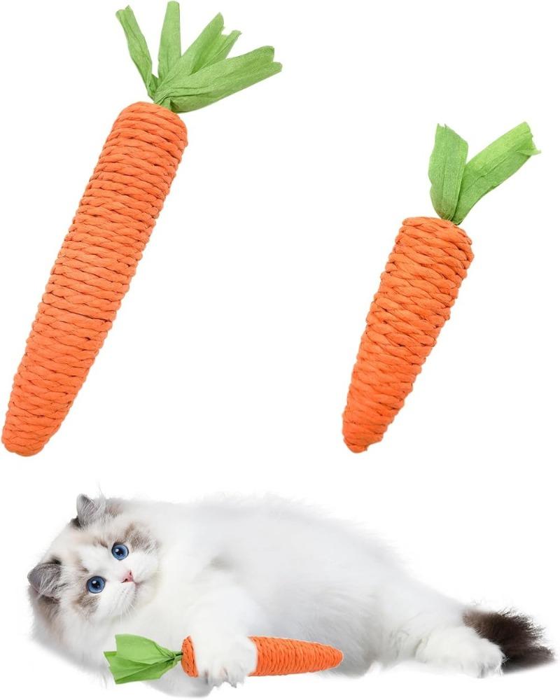Cat Toy Carrot Sound Pet Products Bite Resistant Paper Rope Scratcher Clean Teeth Interactive Play Cat Carrot Chew Toy for Cat