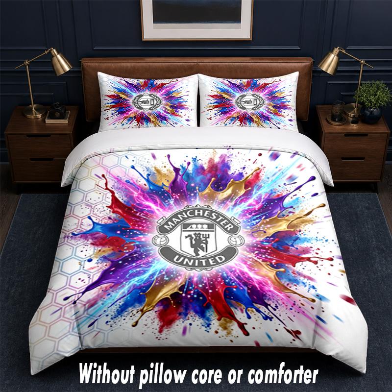 Manchester United Diseño Juego de Cama Ropa de Cama 1 Funda Nórdica + 2 Fundas de Almohada Suave Transpirable Ropa de Cama para el Hogar