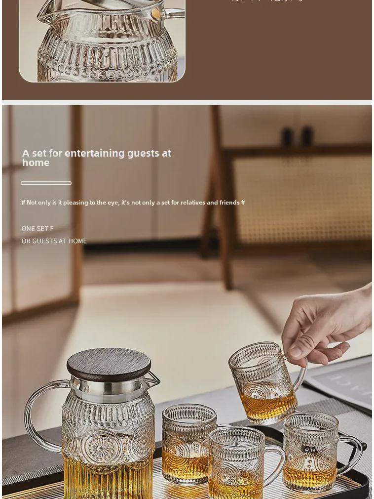 Stylish Heat-Resistant Glass Kettle with Handle - Large Capacity Flower Teapot for Cool Drinks