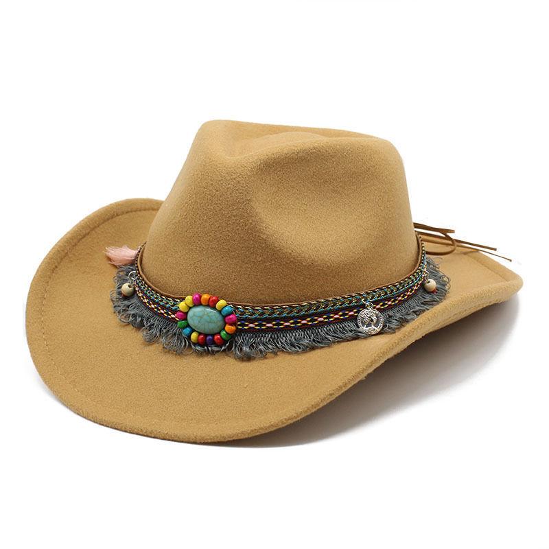 New ethnic style western cowboy hat woolen top hat men's and women's top hat outdoor travel hat winter