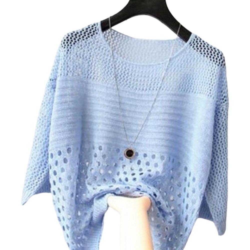 Ausgestrickter Pullover mit Lochmuster Rundhals Ausgestricktes Oberteil Mode Strand Überwurf Strandurlaub