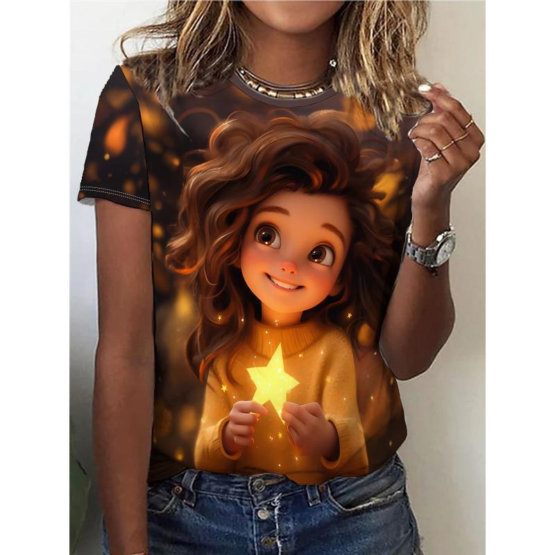 Modern and Beautiful Girl Fashion Women's Christmas and New Year T-shirt Clothing Printed Pattern Short Sleeve T Women's T-shirt