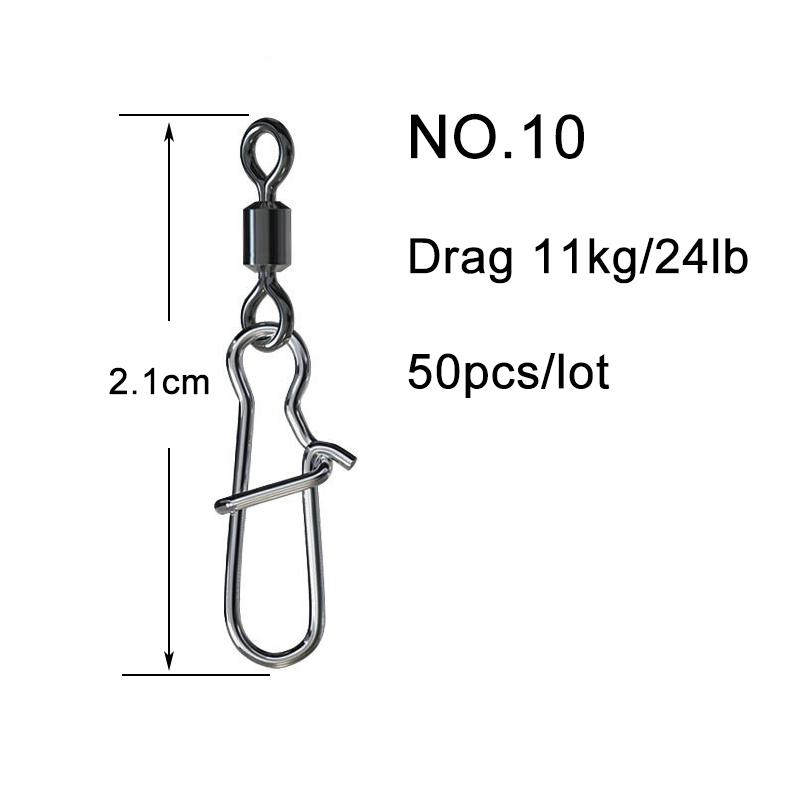 50PCS Fishing Bearing Rolling Swivel Solid Ring Squid Jig Lure Swivels Fishing Connector Snap Accessories Stainless Steel