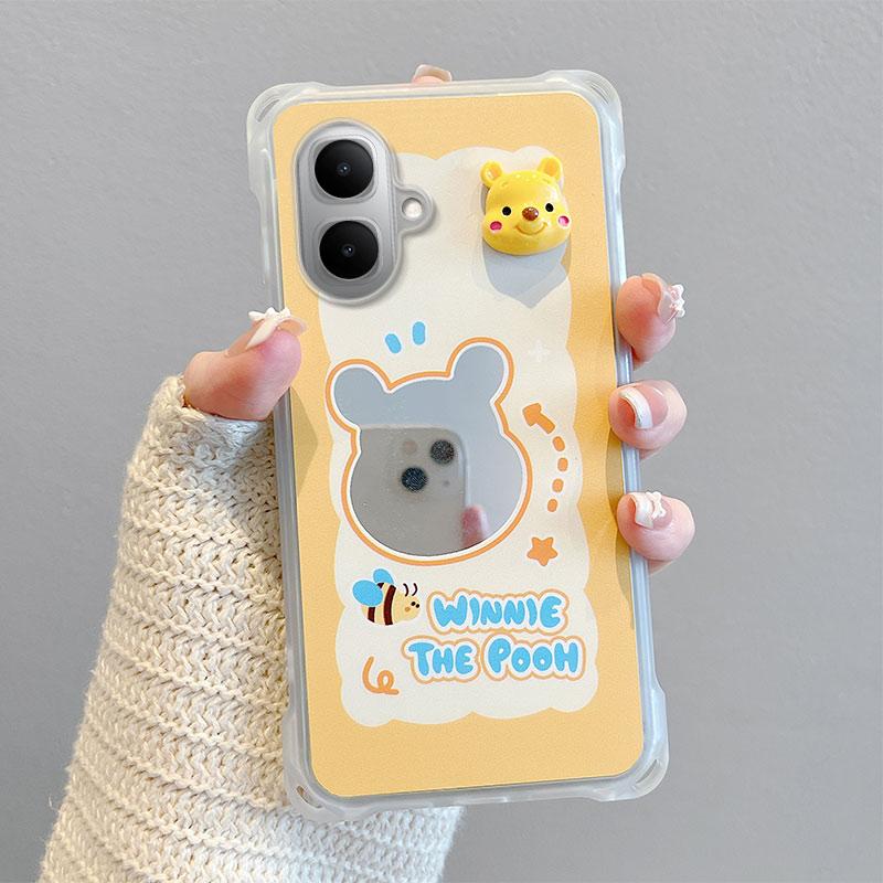 KEYSION Crossbody Strap Phone Case for Infinix Smart 10 Cute Cartoon Long Lanyard Mirror Shockproof Cover for TECNO Spark Go 2 Pop 10