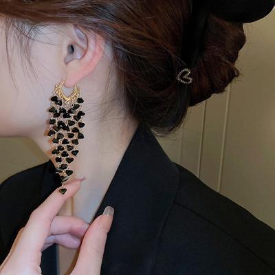 Elegant Geometric Black Crystal Earrings - Light Luxury Fashion for Women