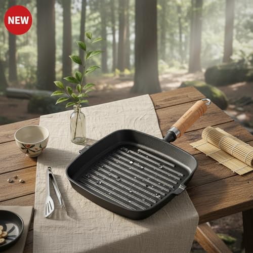 KingCamp Cast Iron Grill Pan, Steak Frying Pan, Nitrided, Rust-Resistant, Induction Compatible, Direct Heat, Camping, Outdoors, Yakiniku, Corrugated P