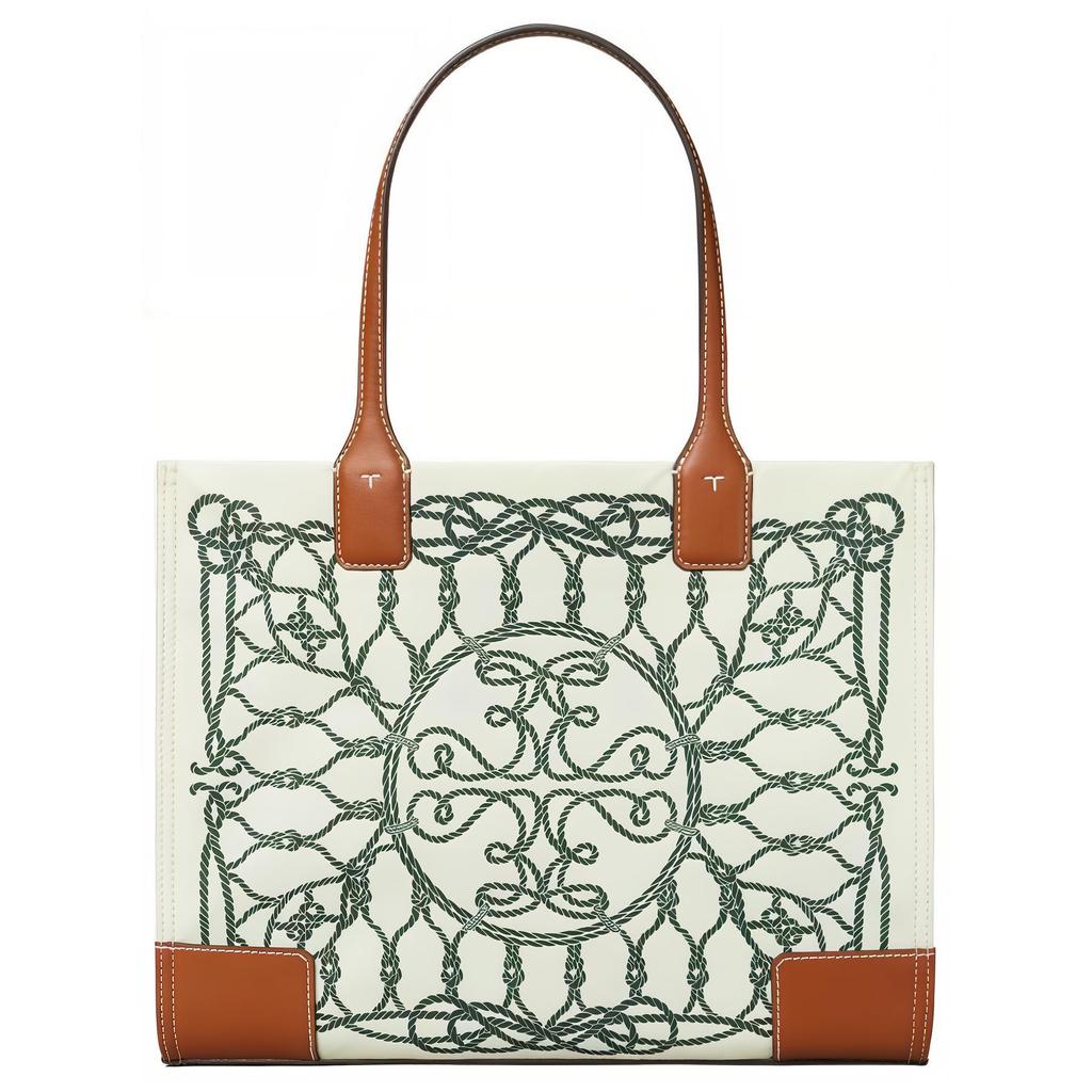Tory Burch Ella Logo Print Magnetic Closure Recycled Polyester Tote Bag Women Tote Bags Ivory Green 159266-960
