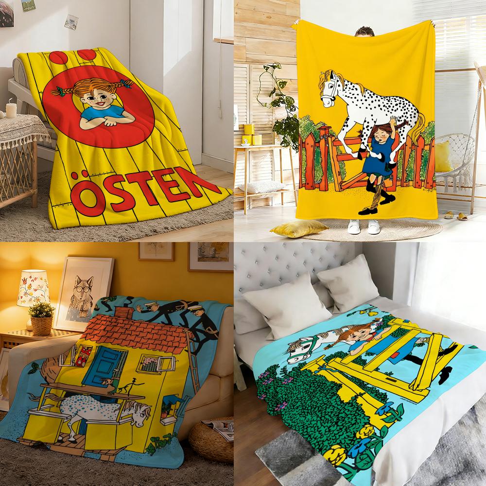 Animation P-Pippi L-Langstrumpf Werfen Weiche Gemütliche Flanell-Kuscheldecke für Sofa Schlafzimmer und Mehr