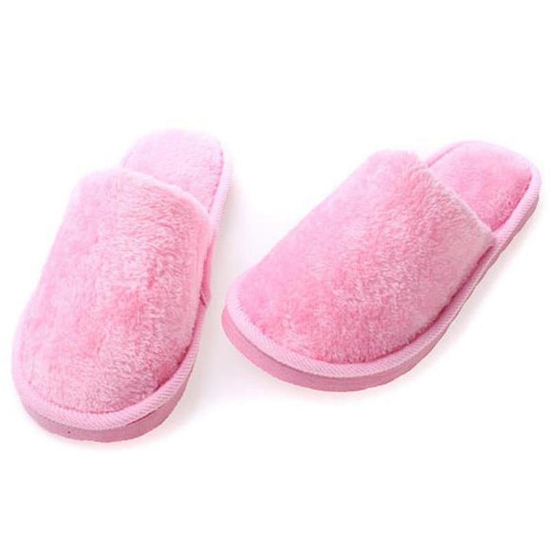 Non-slip Comfortable Winter Couples Solid Color Warm Home Plush Flat Candy Color Slippers