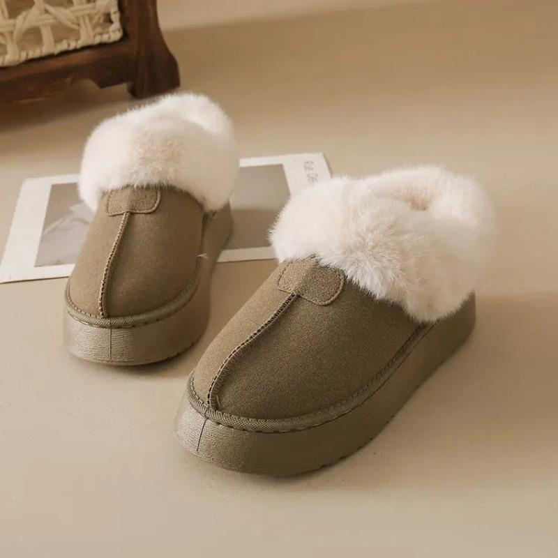 Thickened Fleece-lined Women's Snow Boots New Winter Flat Shoes Lazy Bread Shoes Warm Cotton Rubber Upper