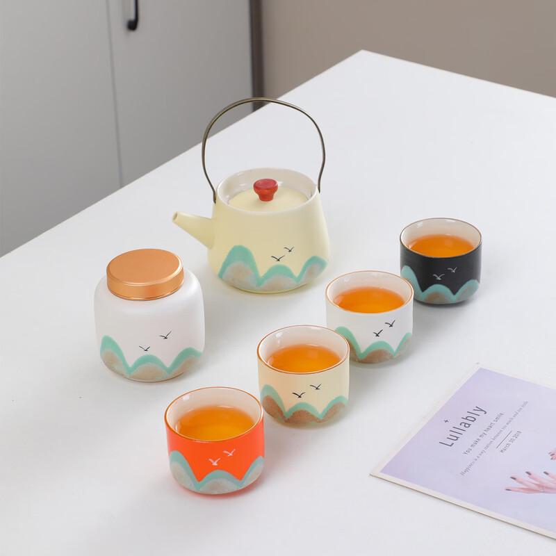 Nordic Stone Tea Set with 'A Thousand Li of Rivers and Mountains' Design
