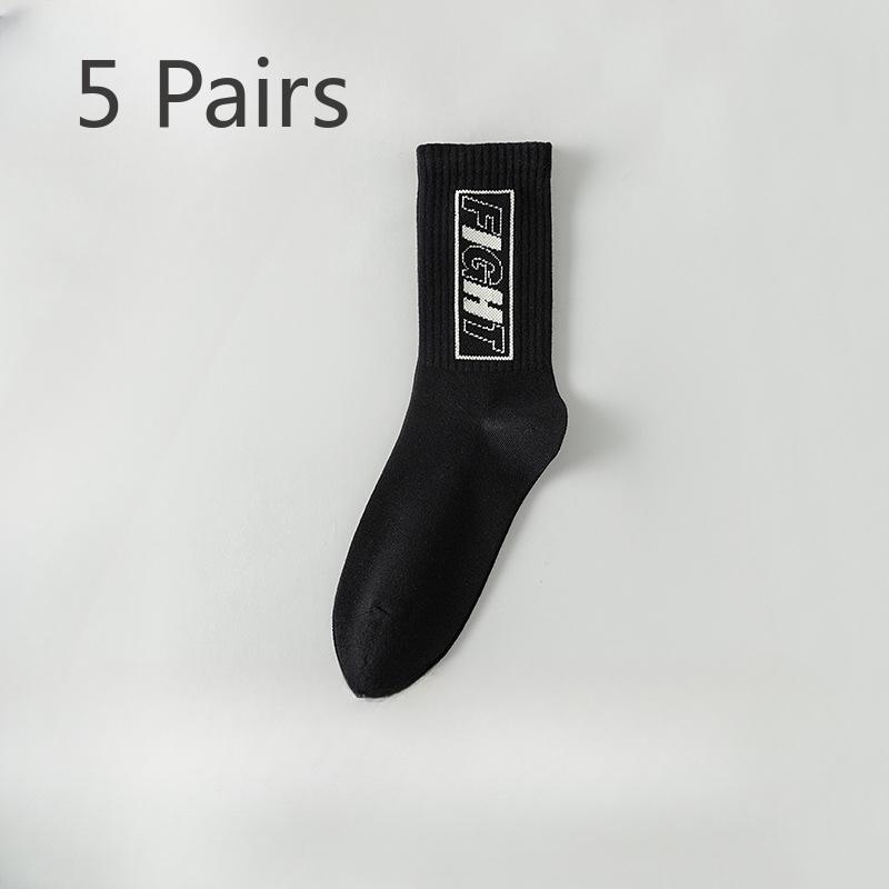 5 Pairs of Men's Spring and Autumn Pure Cotton Youth Student Basketball Mid Calf Socks