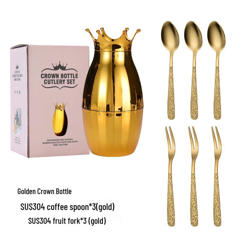 ZISIZ Golden Crown 6-Piece Dessert Spoon & Fork Set
