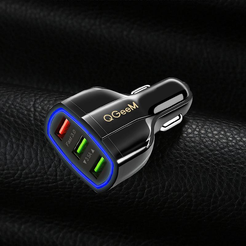 QGeeM QC 3,0 3 USB Auto Ladegerät Quick Charge 3,0 3-Ports Schnelle Ladegerät für Auto Telefon Lade Adapter für iPhone Xiaomi Mi 9 Redm