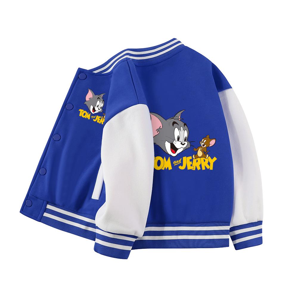 Tom and Jerry Thickened Boys' Baseball Jackets - Velvet Lined, Spring/Autumn Casual Wear