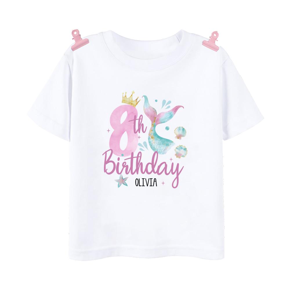 Personalized Fish 1-9 Birthday Girls Shirts T-Shirt Wild Tee Party Tee Shirt Unicorn with Name Clothes Kids Fashion Tops Outfit