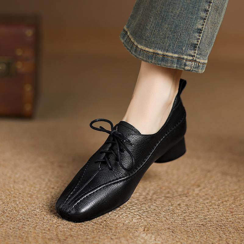 Fashion Women Casual Low-heel Shoes Genuine Leather Soft Comfort Low Heels Loafers Shoes Spring 2025 New Office Lady Daily Size 34-40