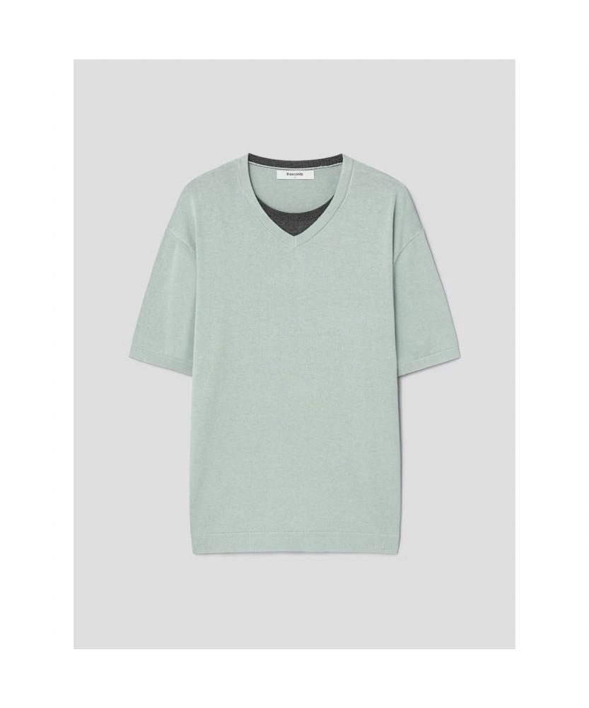 8seconds V-Neck Layered Knit Pullover Light Green