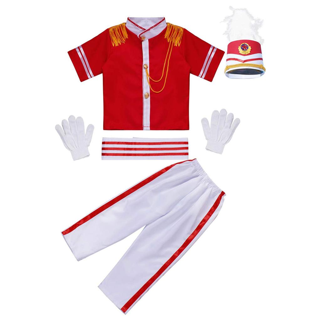 Amerykański strój perkusisty Dzieci Dziewczynki Chłopcy Strój Brytyjskiej Gwardii Królewskiej Kostium Królowej Księcia Gwardzisty Mundur Wojskowy Przebranie Strój Orkiestry Marszowej