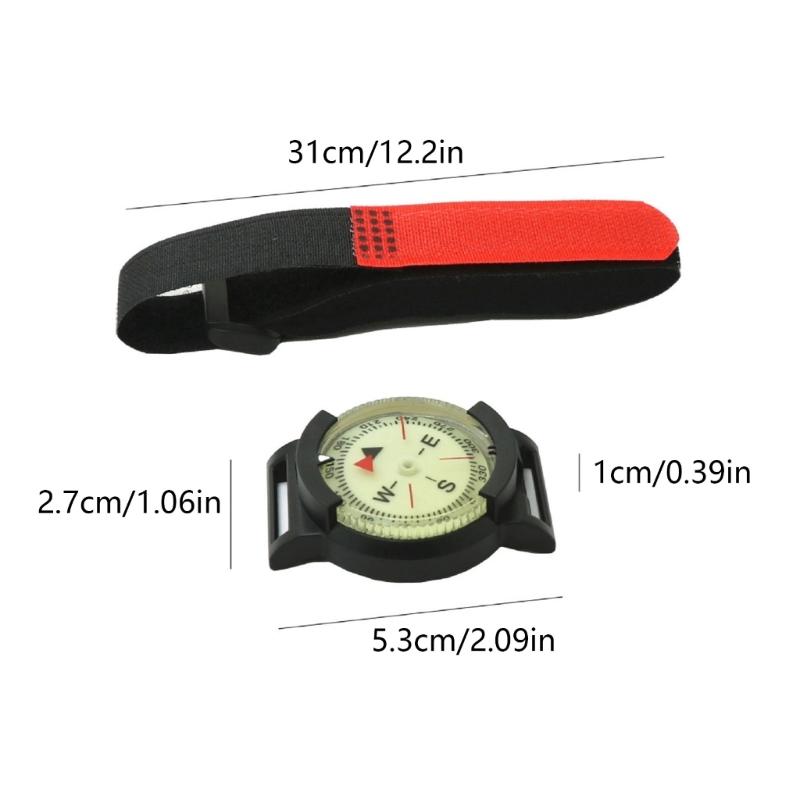 50m Compass, Luminous Dial Watch, Waterproof Fluorescent Dial Compass with Wrist Strap
