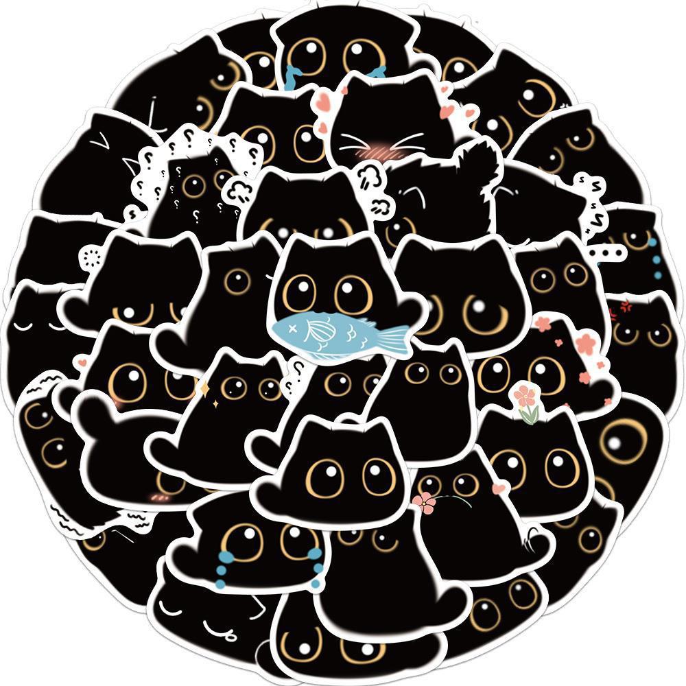 10/20/40pcs Kawaii Black Cat Graffiti Stickers Cute Cartoon Kitten Decals Water Bottle Notebook Phone Graffiti Sticker Kids Toy