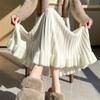 Mink Knit A-Line Midi Skirt - High Waist, Slimming Frill, Patchwork Design for Autumn/Winter
