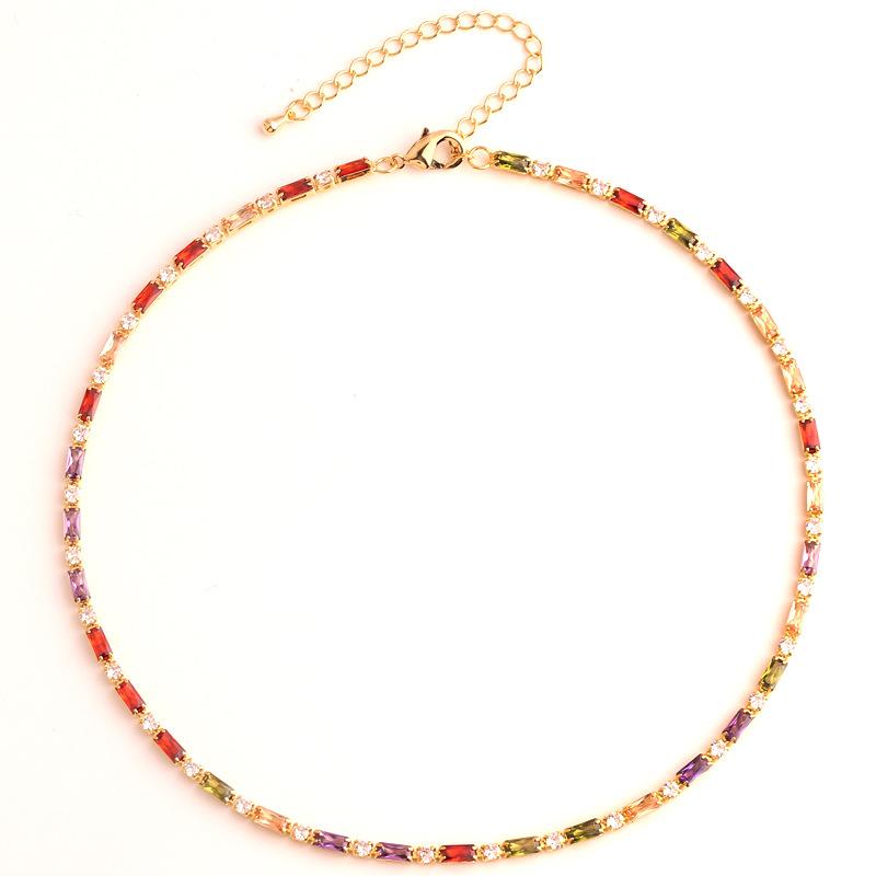 Gold Plated Turquoise Baguette CZ Tennis Choker Necklace – Dainty Summer Jewelry, Sparkle Gift for Women