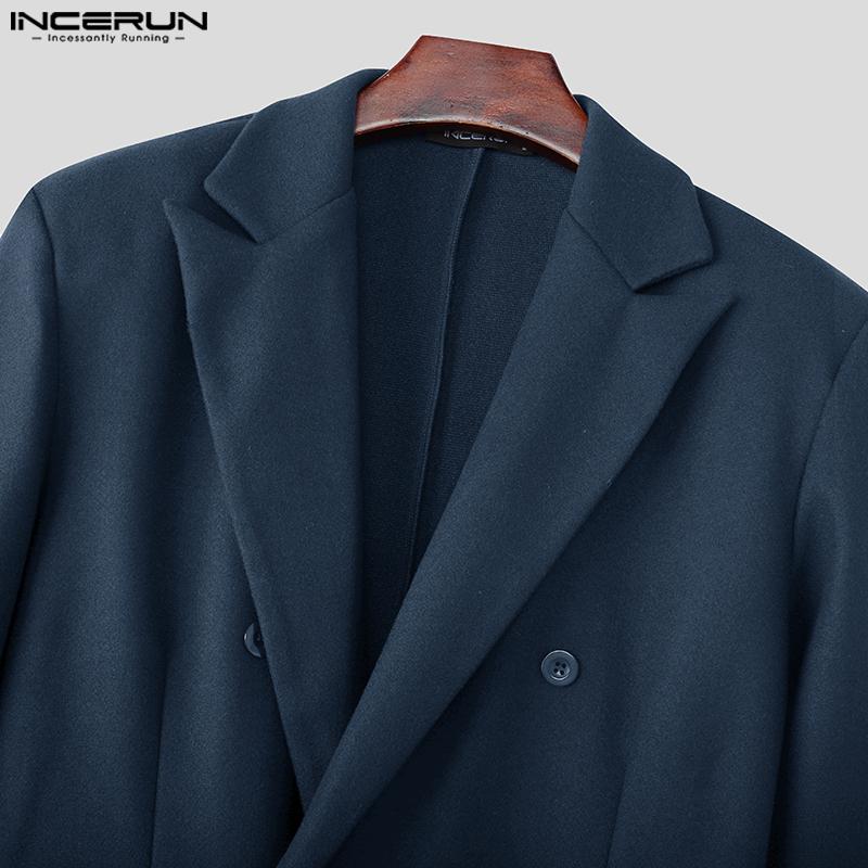 INCERUN Winter Autumn Men Double-breasted Long Sleeve Thin Woolen Long Overcoat Coats