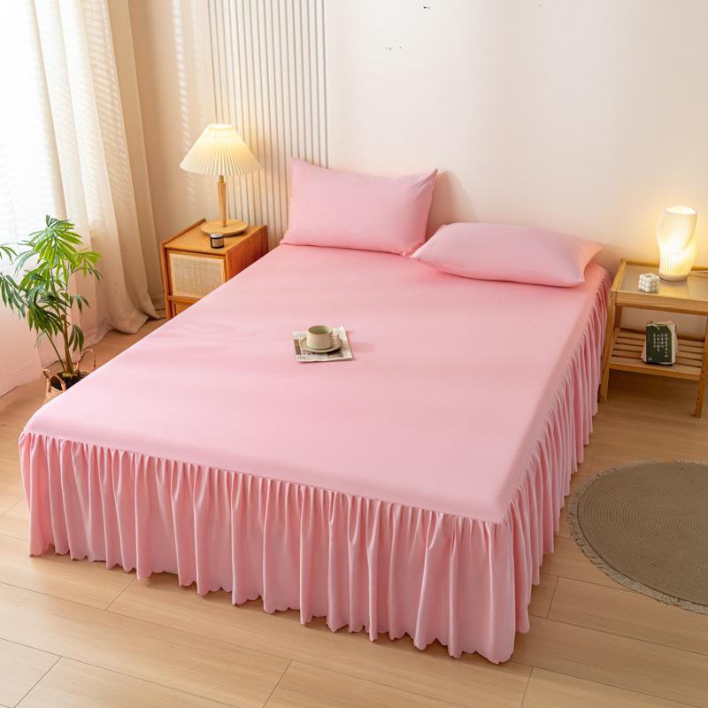 Korean Skin-Friendly Bed Skirt: Brushed Solid Color, Four Seasons, Anti-Pill, Fade & Shrink Resistant