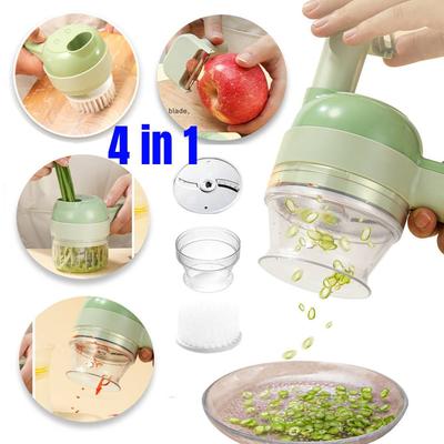 1pc 4 In 1 Vegetable Chopper Handheld Electric Vegetable Cutter Set Portable Wireless Garlic Mud Masher Garlic Press and Slicer Set Multifunctional