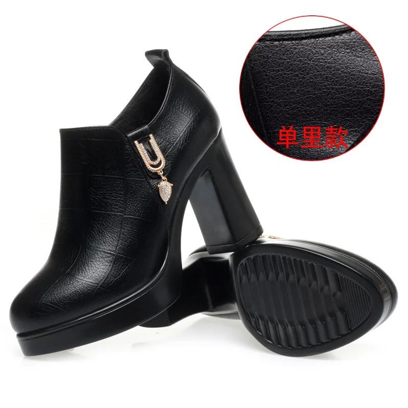 Chaussures Confortables Bouche Profonde Cuir Souple Antidérapantes Plateforme Printemps 2026 Escarpins Bloc Noir pour Femmes Chaussures de Bureau Mère