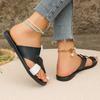 Fashion Womens 2025summer New Flat Non-slip PU Waterproof Womens Shoes Outdoor Casual Comfortable Beach Dress Womens Slippers Large Size