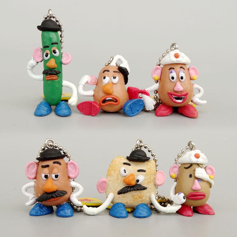 

6Pcs/set Anime Figures Mr.Potato Head PVC Cute Cartoon Characters Keyring Collection Ornaments Model Toy Gifts Keychain Pendant