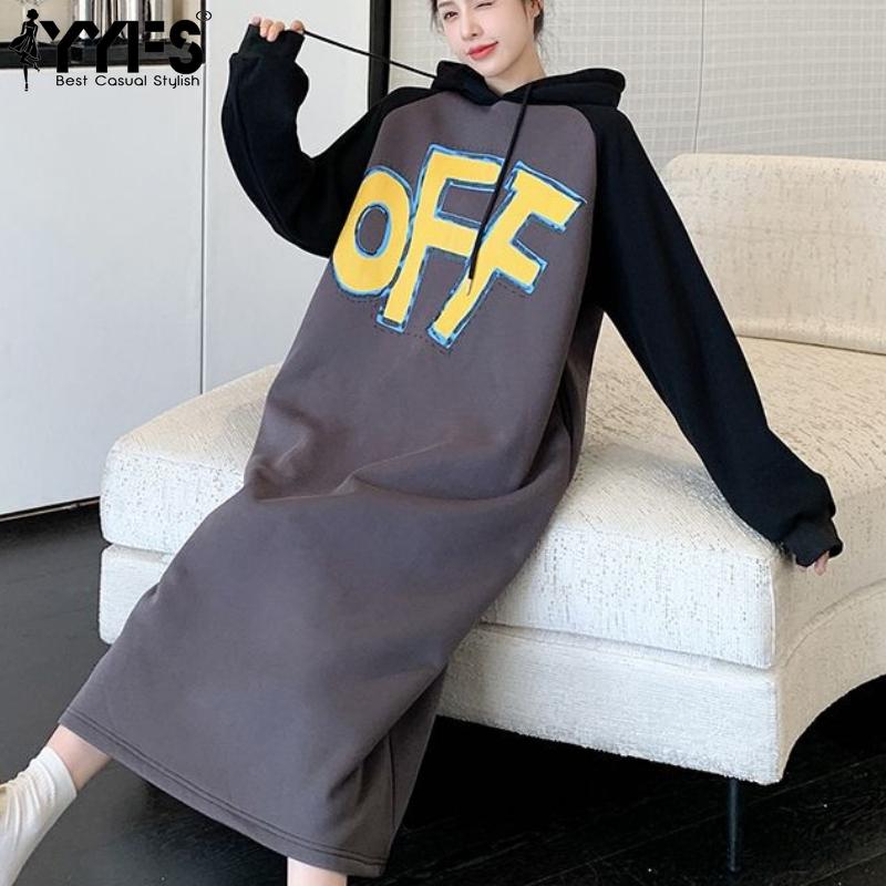 YYFS Women's Fashion Fall Winter Long Sleeve Hooded Loose Waistline Casual Dresses