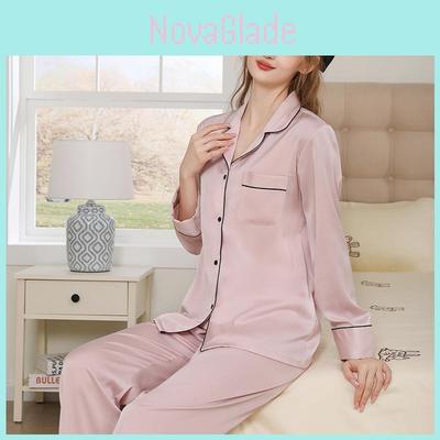Silk Pajama Set For Women Spring Summer Light Breathable Lounge Sleepwear For Home Use