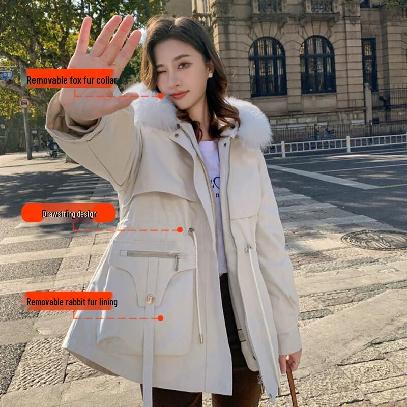 

KAISER Women s Fox Fur Collar Rabbit Fur Lined Winter Parka M