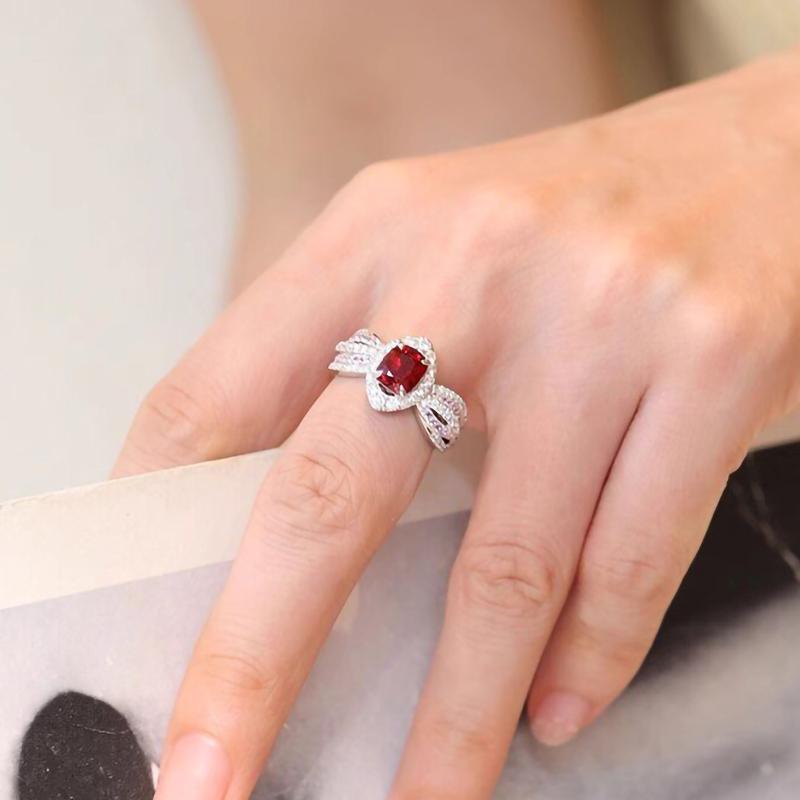 Huitan Charming Red Cubic Zirconia Ring for Engagement Party Female Delicate Wedding Band Exquisite Finger Accessories Jewelry