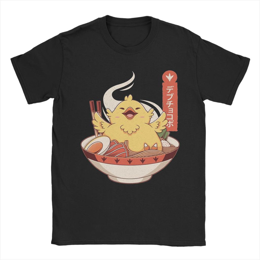 Men T-Shirt Final Fantasy Fat Chocobo Ramen Novelty Cotton Tee Shirt Short Sleeve T Shirts Cre