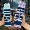 1PC Navy Stripe Anchor Nautical Print 750ml Color Plastic Sports Water Bottle Leakproof Flip Straw Lid Suitable for Sports Office Home Use