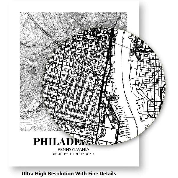 Eleville 8X10 Unframed Philadelphia Pennsylvania City View Abstract Road Modern Map Art Print Poster Wall Office Home Decor Minimalist Line Art