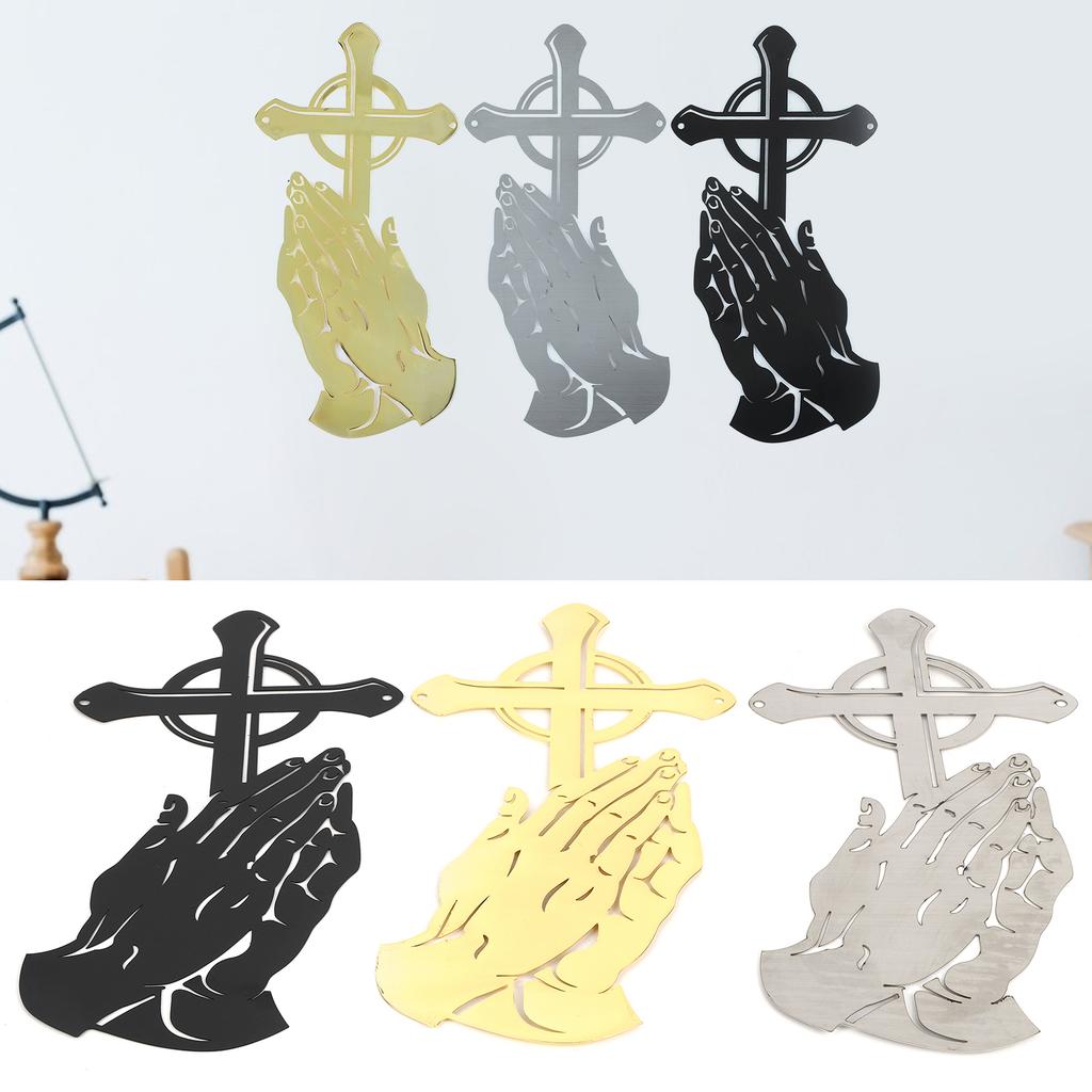 3PCS Set Peaceful Praying Hands Wall Decor with Religious Cross Garden Decoration Ornaments