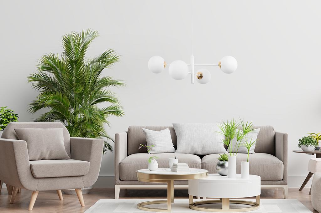 Vicenza Hanging Lamp White And Gold 4-Flat White Lampshade E14