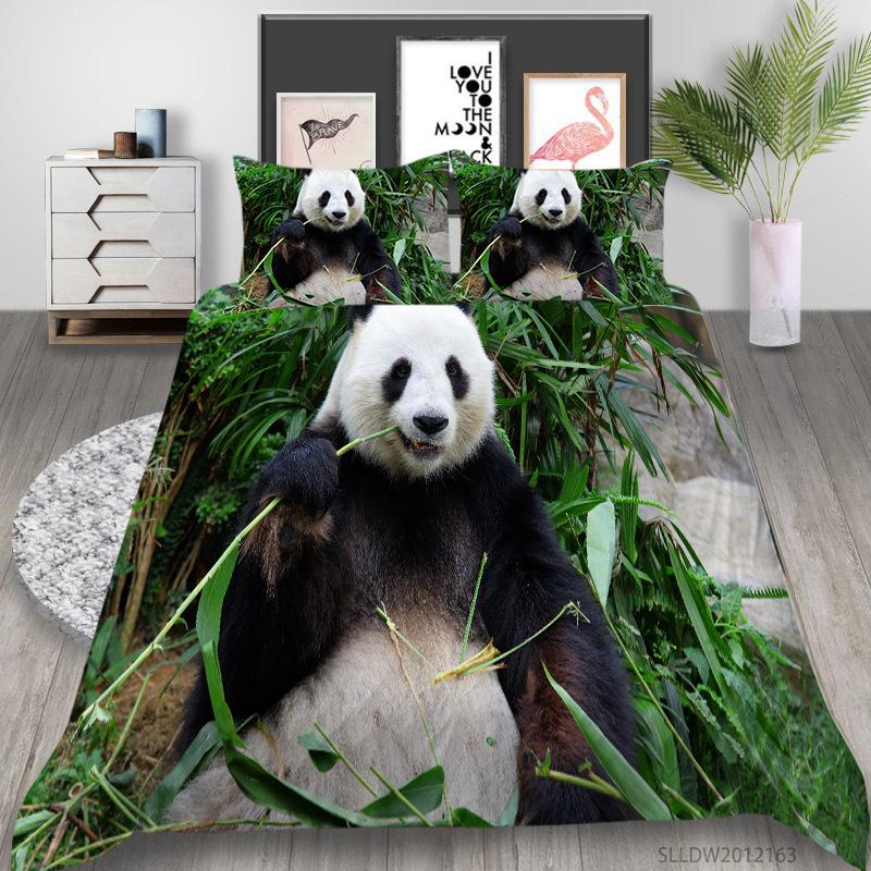 Panda Duvet Cover Set King Queen Cute Animal Different Poses Bamboo Branch Bedding Set Black White 2/3pcs Polyester Quilt Cover