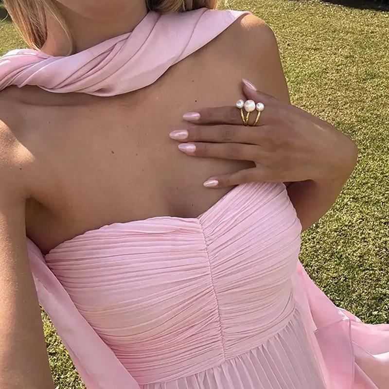 Damen Temperamentvoll, Elegant, Modisch und Sexy Einfarbig Plissiertes Urlaubskleid