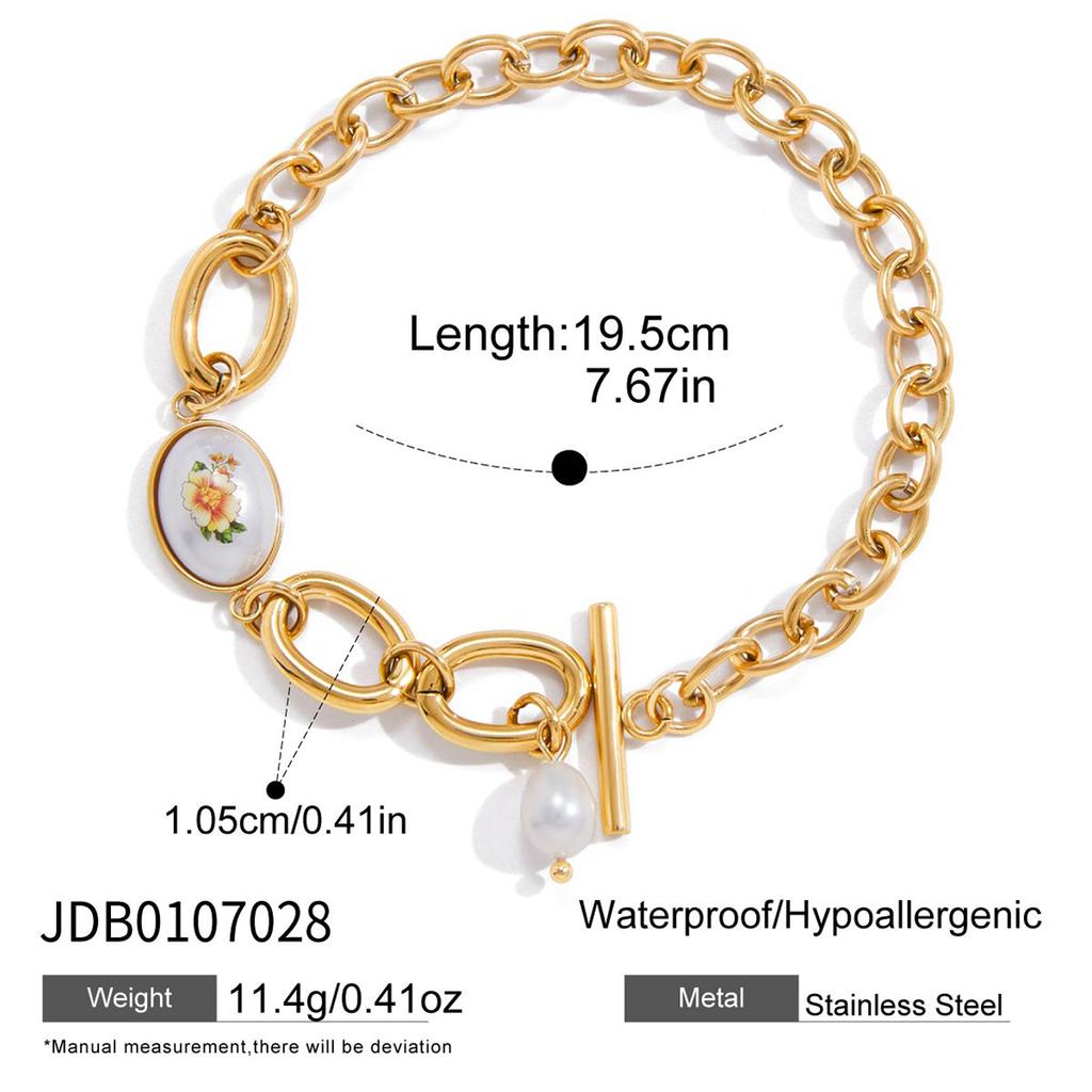 Youthway Elegant Flower Freshwater Pearl Bracelet For Women  Gold Plated Stainless Steel Bracelet Fashion Jewelry Girls Gift